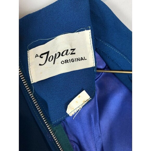 Vtg Mid Century Topaz Original Blue Crepe Dress Silk Rosettes Small 1950s/60s - Picture 7 of 9
